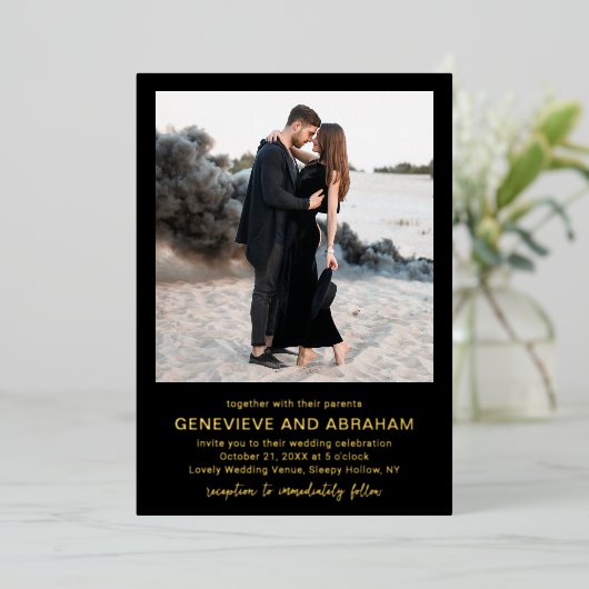 Invitation En Aluminium Genevieve Black Photo Mariage moderne (Debout devant)