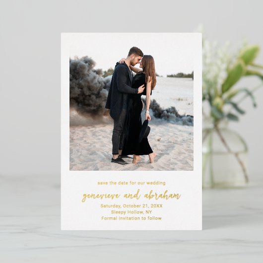 Invitation En Aluminium Genevieve Photo Mariage moderne Enregistrer la dat (Debout devant)