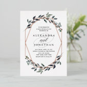Invitation En Aluminium Geo Blanc vert | Mariage or Rose (Debout devant)