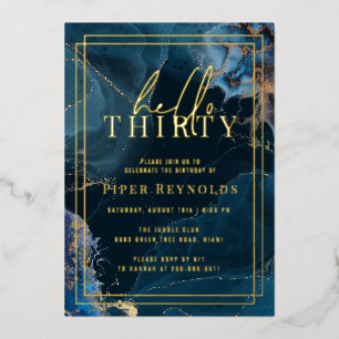 Invitation En Aluminium Géode Marbre Or Navy 30e Anniversaire