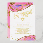 Invitation En Aluminium Géode rose et bleu avec or | BAT MITZVAH<br><div class="desc">Ces élégantes invitations Bat mitzvah modernes présentent des pierres de géode rose et bleu à l'aquarelle tendance avec écriture manuscrite en feuille d'or,  Star of David,  et des accents.</div>