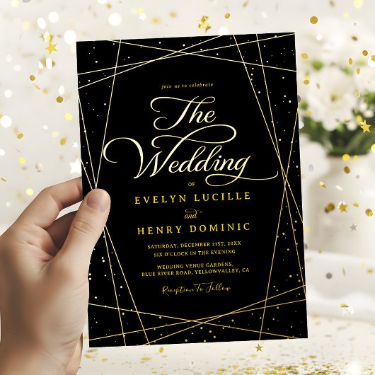 Invitation En Aluminium Geometric Black and Gold Luxury Wedding