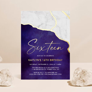 Invitation En Aluminium Géométrique Marbre 16e Anniversaire Réel