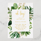 Invitation En Aluminium Géométrique Oh garçon Baby shower Tropical Or (Recto)