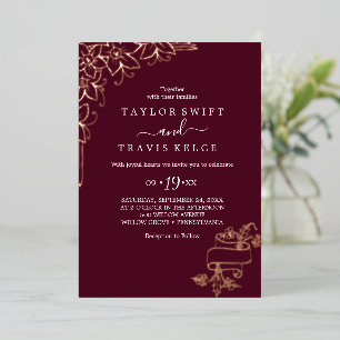 Invitation En Aluminium Gilded Floral Carton Tout-Compris en Papier d'Or
