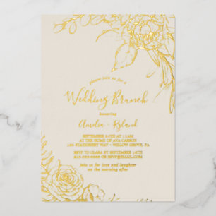 Invitation En Aluminium Gilded Floral Feuille d'Or et Brunch de Mariage
