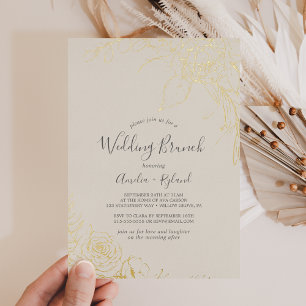 Invitation En Aluminium Gilded Floral Fleurs de papier d'or Mariage Brun