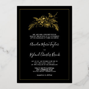 Invitation En Aluminium Gilded Floral Mariage Formel Noir Feuille D'or