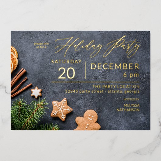 Invitation En Aluminium Gingerbread Cookie & Orange Holiday Party (Recto)