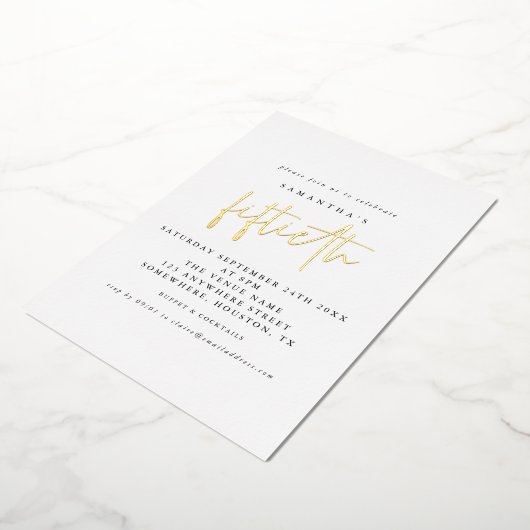 Invitation En Aluminium Glam 50th Anniversaire Script White Real (Rotation)