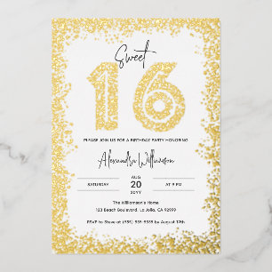 Invitation En Aluminium Glam Anniversaire Photo Sweet 16 Real Gold