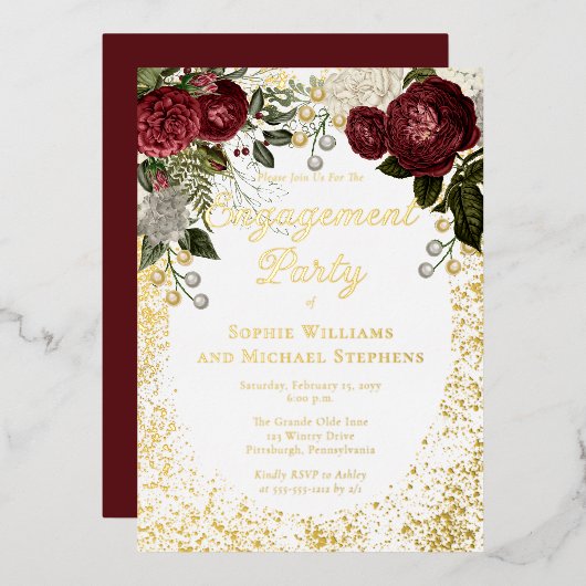 Invitation En Aluminium Glam Burgundy Rose Floral (Recto/Verso)