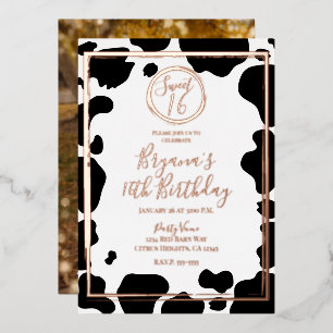 Invitation En Aluminium Glam Cow Imprimer Frontière Mariage Photo Rose Or