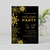 Invitation En Aluminium Glam de vacances Gold & Black Houndstooth & Snowfl (Debout devant)
