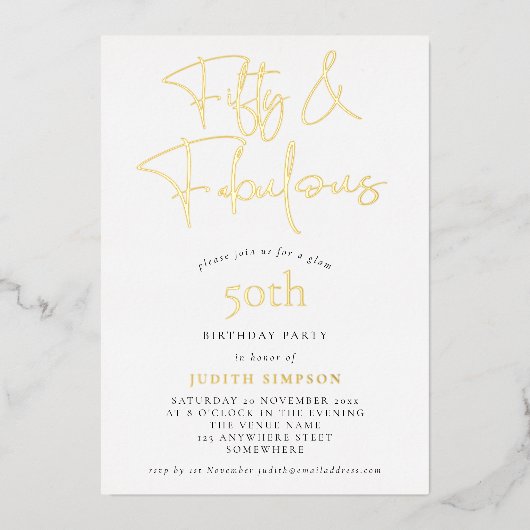 Invitation En Aluminium Glam FIfty Fabulous Script Real (Recto)