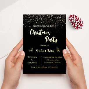 Invitation En Aluminium Glam Gold Parties scintillant Noël Black Party