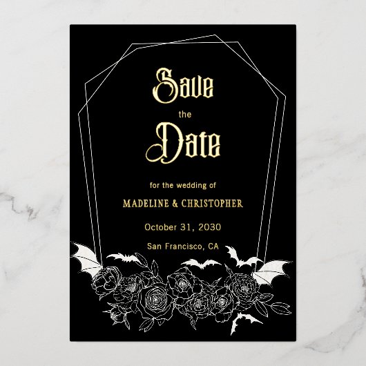 Invitation En Aluminium Glam gothique Noir mariage Enregistrer la date (Recto)