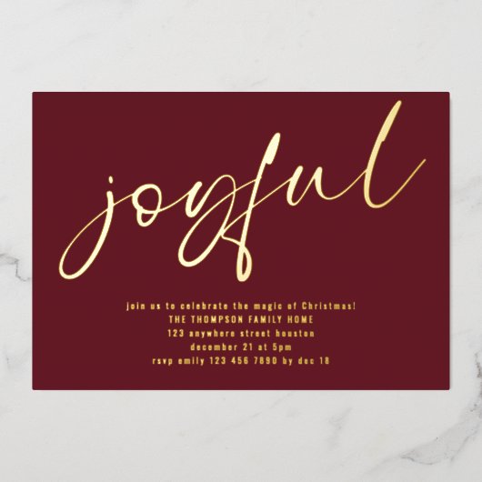 Invitation En Aluminium Glam Joyeux Script Noël Party Bourgogne Real (Recto)