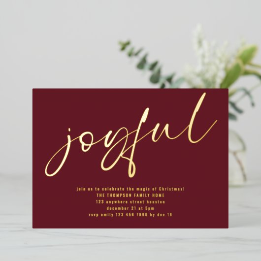 Invitation En Aluminium Glam Joyeux Script Noël Party Bourgogne Real (Debout devant)