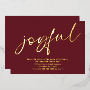 Invitation En Aluminium Glam Joyful Script Fête de Noël Burgundy Réel