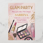 Invitation En Aluminium glam maquillage fête d'anniversaire blush rose (Recto)