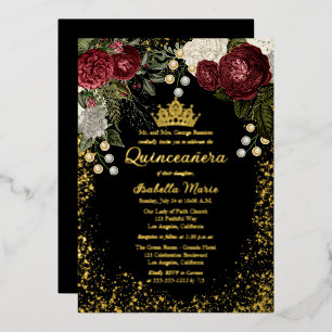 Invitation En Aluminium Glam Quinceañera Rose Bourguignonne Florale Annive