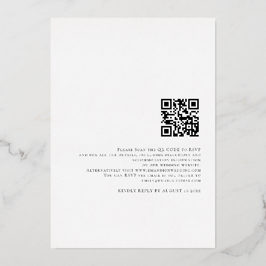 Invitation En Aluminium Glam Script Names QR Code Mariage Luxe Real (Verso)