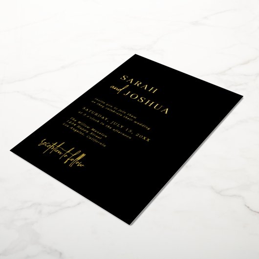 Invitation En Aluminium Glam Simple Calligraphie Script Mariage Black Gold (Rotation)