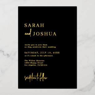 Invitation En Aluminium Glam Simple Calligraphie Script Mariage Noir Or
