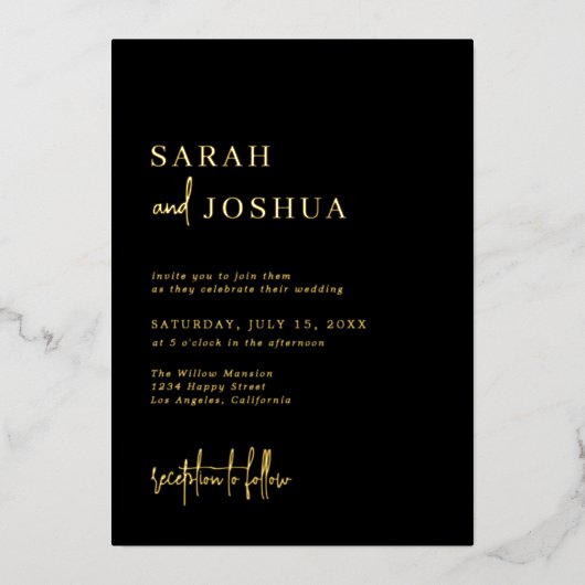 Invitation En Aluminium Glam Simple Calligraphie Script Mariage Noir Or (Recto)