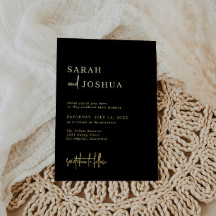 Invitation En Aluminium Glam Simple Calligraphie Script Mariage Noir Or