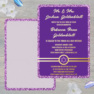 Invitation En Aluminium Glam violet classique élégant Bat mitzvah or