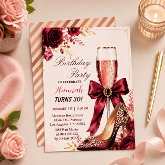 Invitation En Aluminium Glamour d'anniversaire or rose de Bourgogne