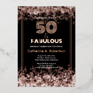 Invitation En Aluminium Glamour Retro 50 & Fabuleux Anniversaire Rose Gold