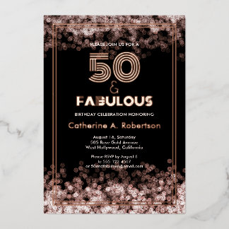 Invitation En Aluminium Glamour Retro 50 & Fabuleux Anniversaire Rose Gold