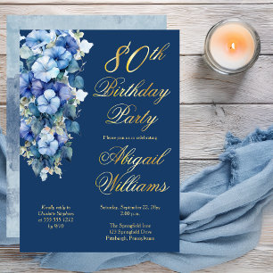 Invitation En Aluminium Glorieuses Matinales Bleu Floral 80e Anniversaire