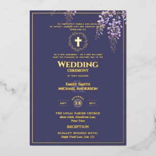 Invitation En Aluminium Glycine Or Élégant Mariage Catholique Violet
