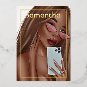 Invitation En Aluminium Gold Africaine Américaine femme anniversaire