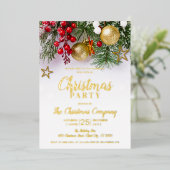 Invitation En Aluminium Gold Baubles Holly Berries Étoiles Noël (Debout devant)