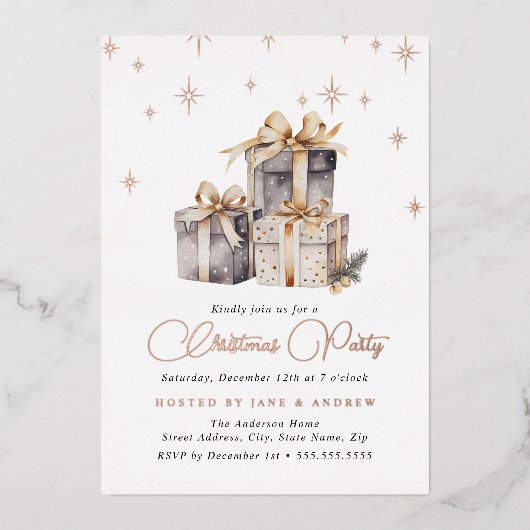 Invitation En Aluminium Gold Beige Grey Festival présente Noël (Recto)