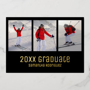 Invitation En Aluminium Gold Black 2025 Graduate 3 Photo Graduation Party