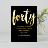 Invitation En Aluminium Gold Black 40th Birthday Party (Debout devant)
