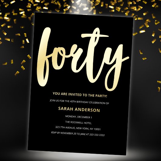 Invitation En Aluminium Gold Black 40th Birthday Party