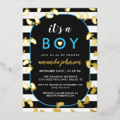 Invitation En Aluminium Gold Black Blue C'est un garçon Baby Footprints (Recto)
