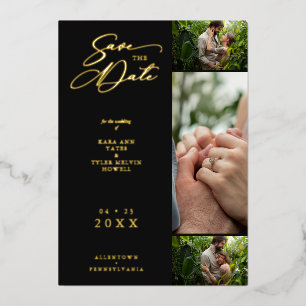 Invitation En Aluminium Gold Black Fancy Collage 3 Photos Couple Mariage 