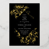 Invitation En Aluminium Gold Black Foil Botanique Photo Enregistrer La Dat (Devant)