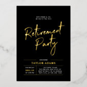 Invitation En Aluminium Gold & Black Modern Brush Script Retraite Party (Recto)
