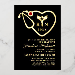 Invitation En Aluminium Gold Black Modern Nursing School Graduation Party