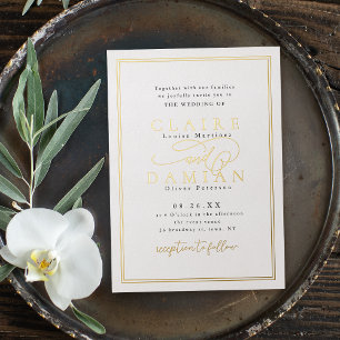 Invitation En Aluminium Gold Black Simple Elegance Romantique Script Maria