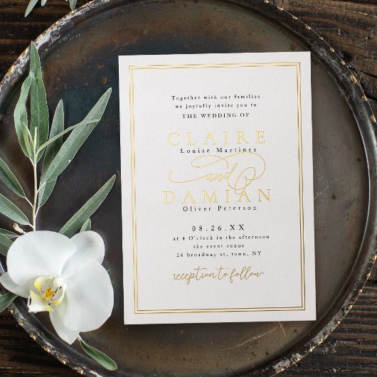 Invitation En Aluminium Gold Black Simple Elegance Romantique Script Maria